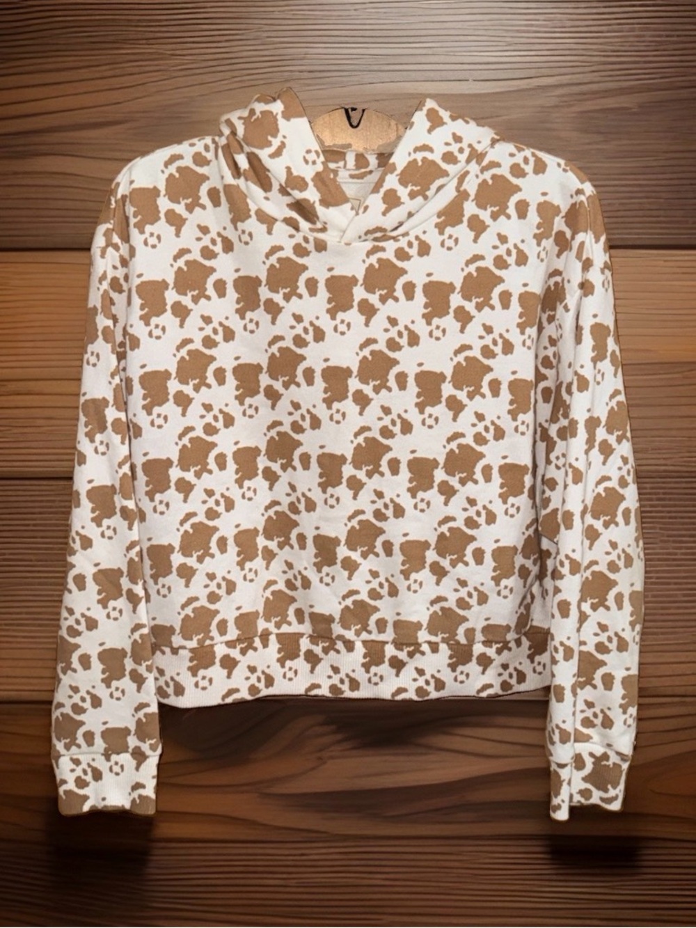 Simply Southern Cream and Tan Cow Spot Pullover Hoodie-S-EC